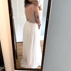 Lulus Luxe True Love White Beaded Rhinestone Maxi Dress - looks brand new